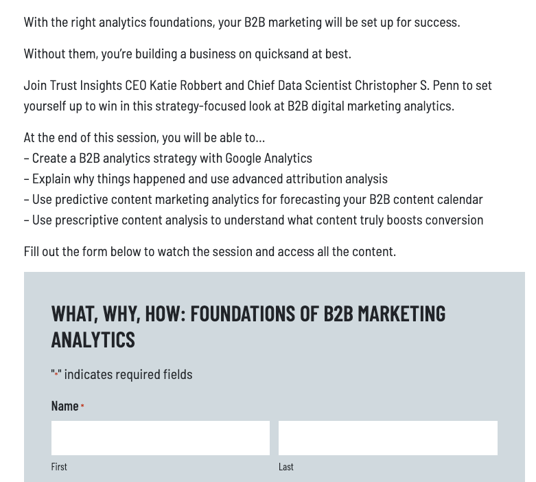 B2B Marketing Analytics webinar page